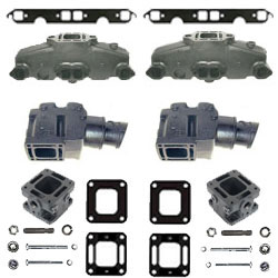 Mercruiser Small V8 Coated Cast Iron Exhaust Manifold & Riser Kit w/ 3" Spacers