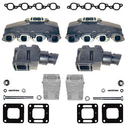 Mercruiser Big V8 Coated Cast Iron Exhaust Manifold & Riser Kit w/ 6" Spacers
